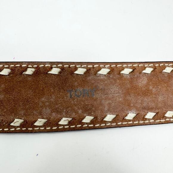 Tory Full Grain Cowhide Brown Leather Tooled Acorn Oak Leaf Laced Belt Size 30 - Picture 11 of 12